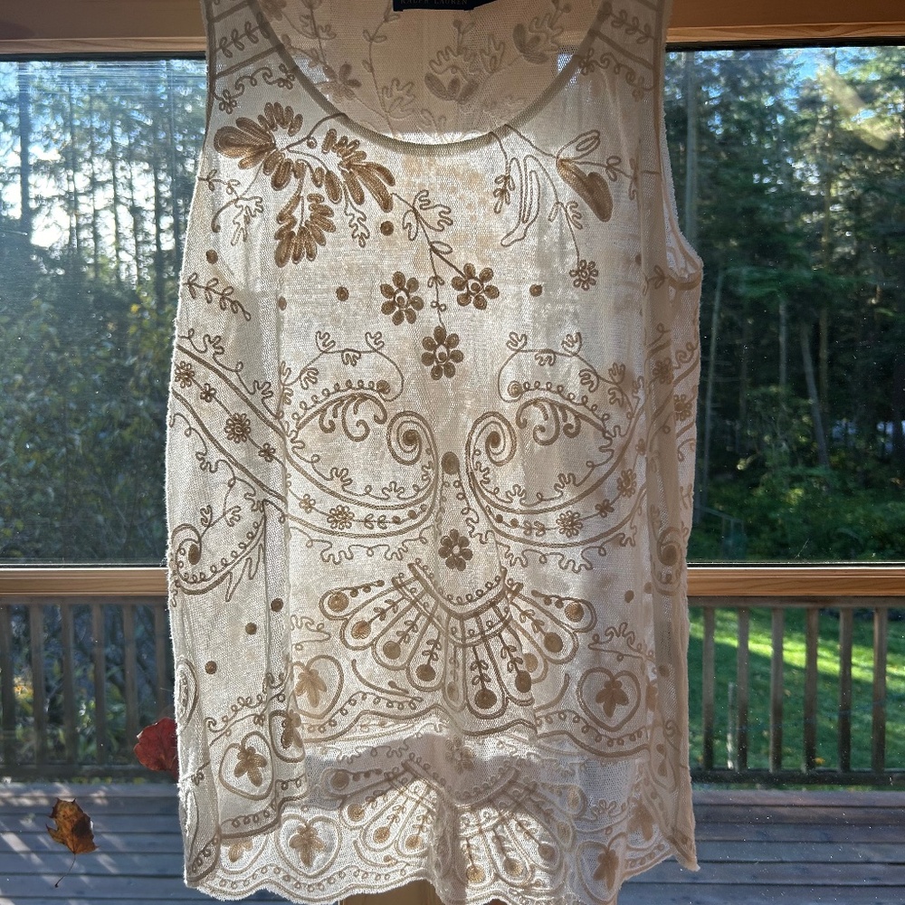 Ralph Lauren Blue Label Sheer Floral Embroidered Tank